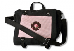 Canvas Umhängetasche schwarz mit Tilda Rose