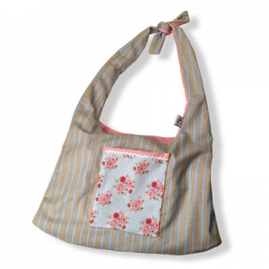 Umhängetasche grau gestreift mit Rosen