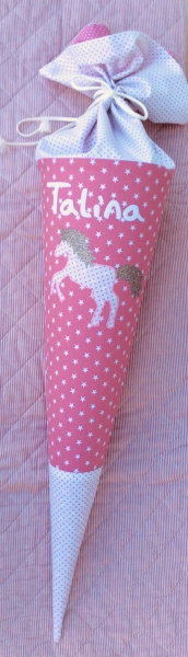 Schultüte Glitzer Einhorn, Altrosa Sterne