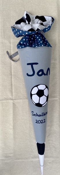 Schultüte Fußball Grau / Blau Westfalenstoffe