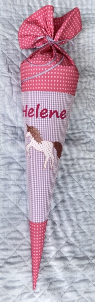 Schultüte Glitzer Einhorn, Lila/Rosa Herzen