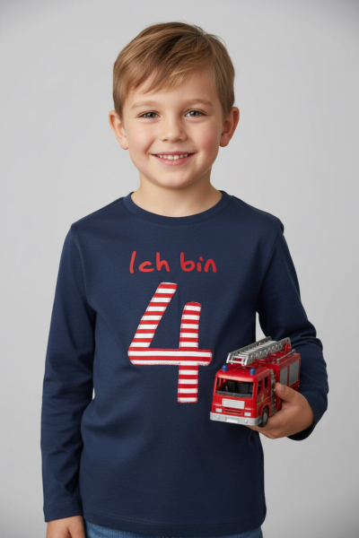 Geburtstags T-Shirt "Ich bin" dunkelblau/rot
