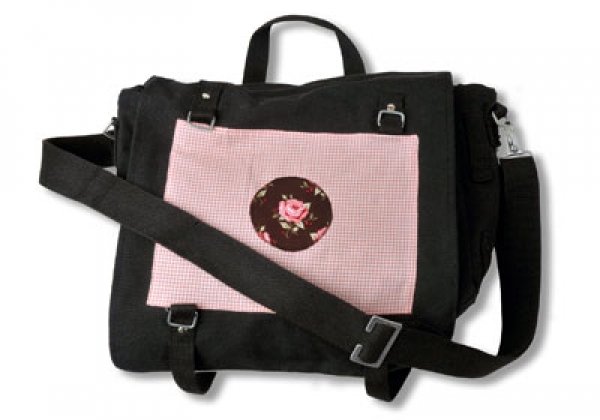 Canvas Umhängetasche schwarz mit Tilda Rose